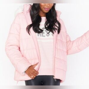 Show Me Your Mumu NWT Snowbird Hooded Puffer Jacket in Frosty Pink S
